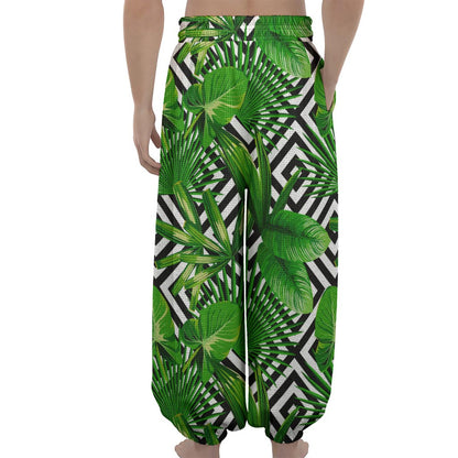 Exotic Tropical Leaves Pattern Print Lantern Pants