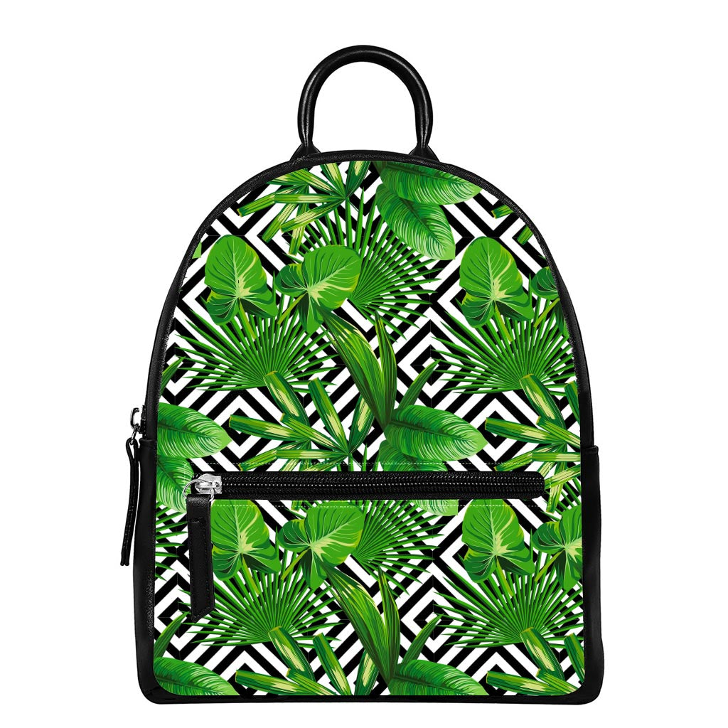 Exotic Tropical Leaves Pattern Print Leather Backpack