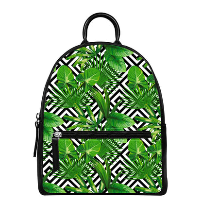 Exotic Tropical Leaves Pattern Print Leather Backpack