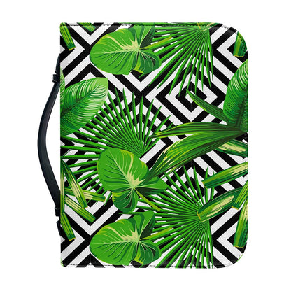 Exotic Tropical Leaves Pattern Print Leather Bible Cover