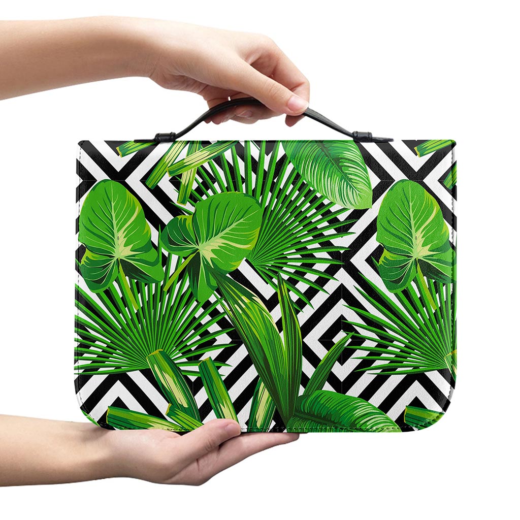 Exotic Tropical Leaves Pattern Print Leather Bible Cover
