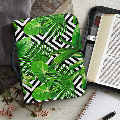 Exotic Tropical Leaves Pattern Print Leather Bible Cover