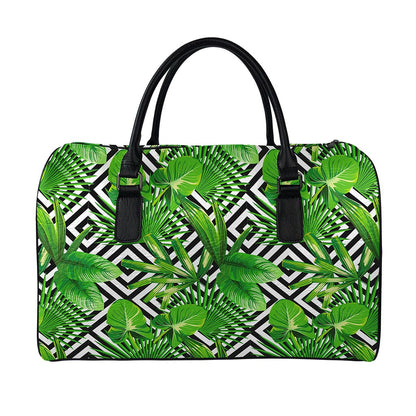 Exotic Tropical Leaves Pattern Print Leather Duffle Bag