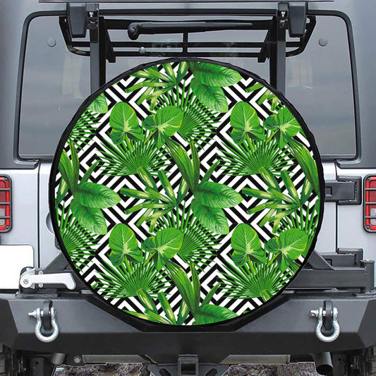 Exotic Tropical Leaves Pattern Print Leather Spare Tire Cover