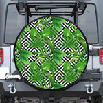 Exotic Tropical Leaves Pattern Print Leather Spare Tire Cover