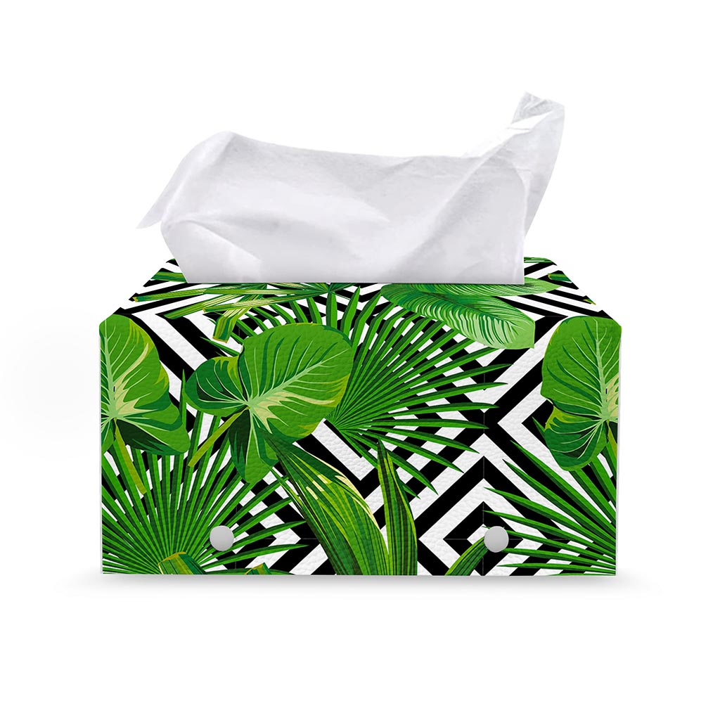 Exotic Tropical Leaves Pattern Print Leather Tissue Box Cover
