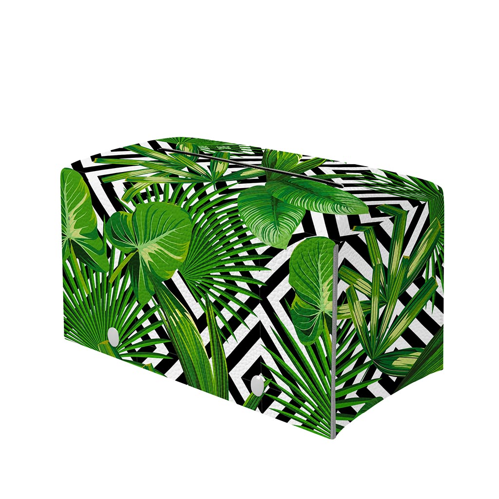 Exotic Tropical Leaves Pattern Print Leather Tissue Box Cover