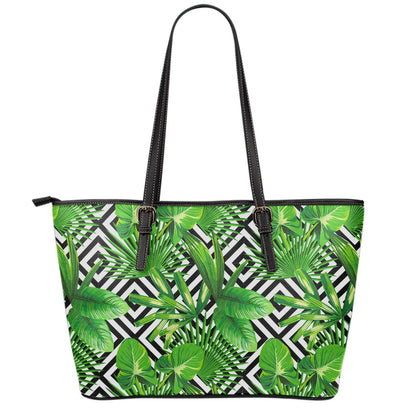 Exotic Tropical Leaves Pattern Print Leather Tote Bag