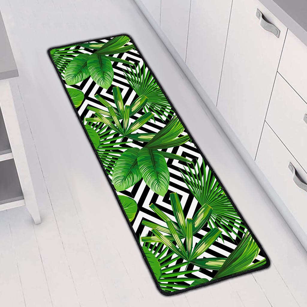 Exotic Tropical Leaves Pattern Print Long Kitchen Mat