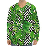 Exotic Tropical Leaves Pattern Print Long Sleeve Baseball Jersey