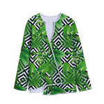 Exotic Tropical Leaves Pattern Print Long Sleeve Short Coat