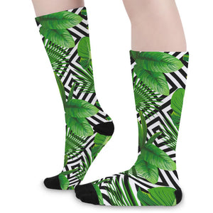 Exotic Tropical Leaves Pattern Print Long Socks