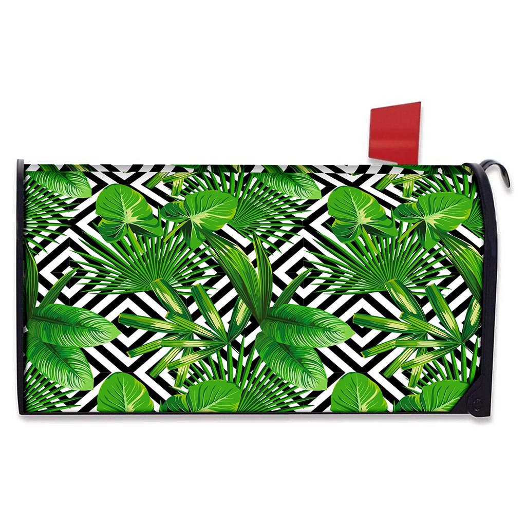 Exotic Tropical Leaves Pattern Print Mailbox Cover