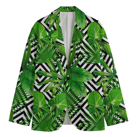 Exotic Tropical Leaves Pattern Print Men's Blazer