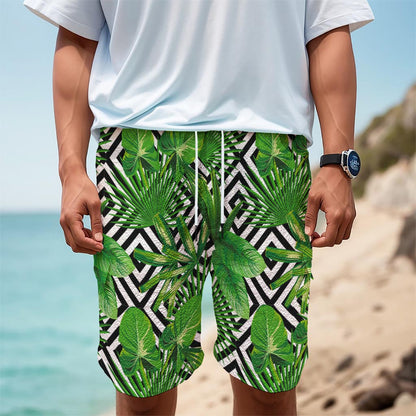 Exotic Tropical Leaves Pattern Print Men's Cargo Shorts