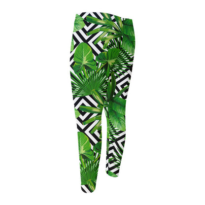 Exotic Tropical Leaves Pattern Print Men's Compression Pants