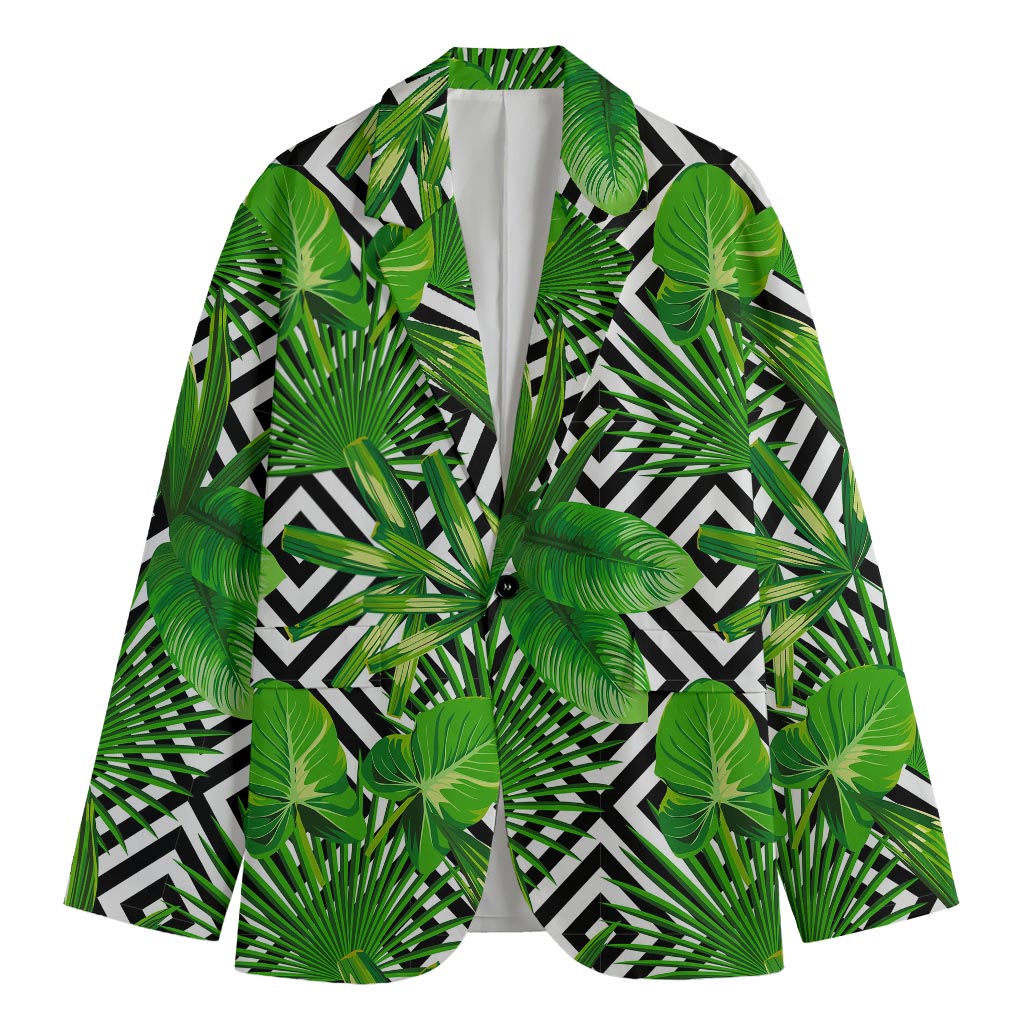 Exotic Tropical Leaves Pattern Print Men's Cotton Blazer