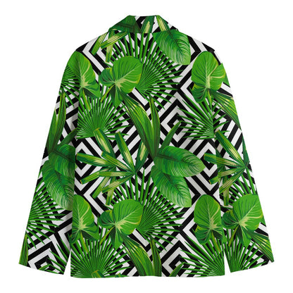 Exotic Tropical Leaves Pattern Print Men's Cotton Blazer