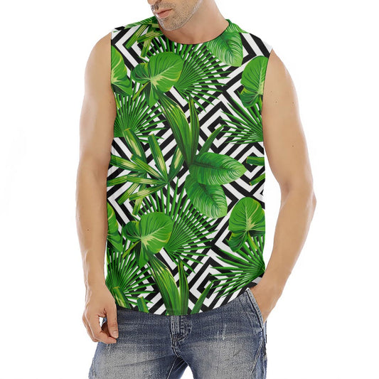 Exotic Tropical Leaves Pattern Print Men's Fitness Tank Top