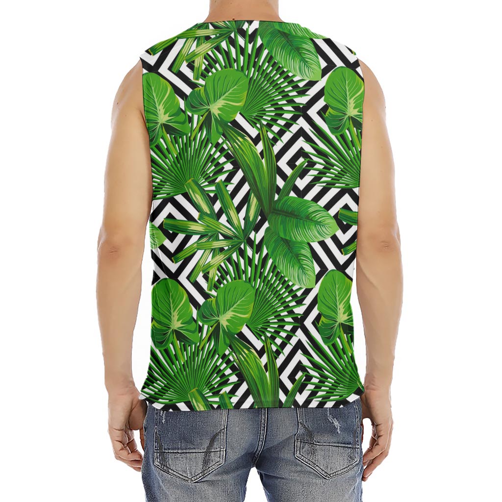 Exotic Tropical Leaves Pattern Print Men's Fitness Tank Top