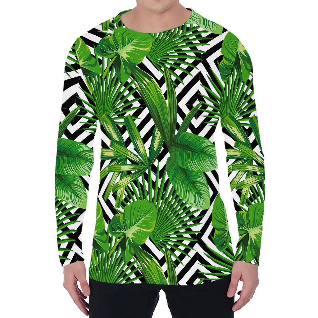 Exotic Tropical Leaves Pattern Print Men's Long Sleeve T-Shirt