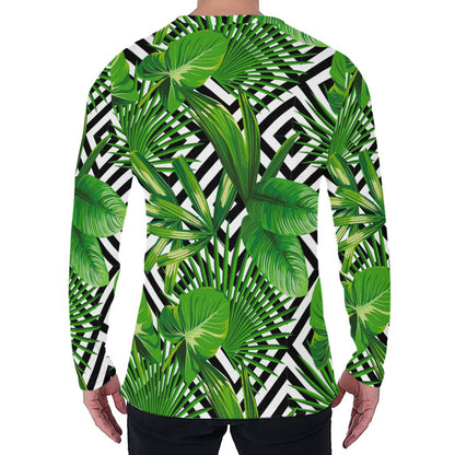 Exotic Tropical Leaves Pattern Print Men's Long Sleeve T-Shirt