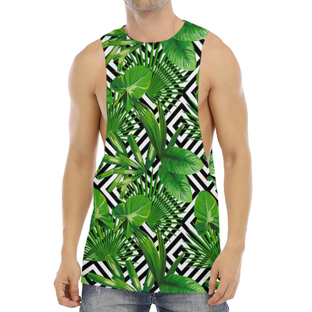 Exotic Tropical Leaves Pattern Print Men's Muscle Tank Top