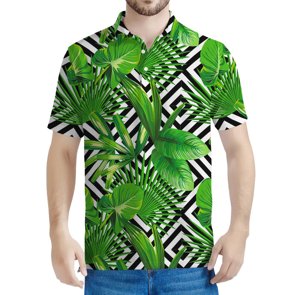 Exotic Tropical Leaves Pattern Print Men's Polo Shirt