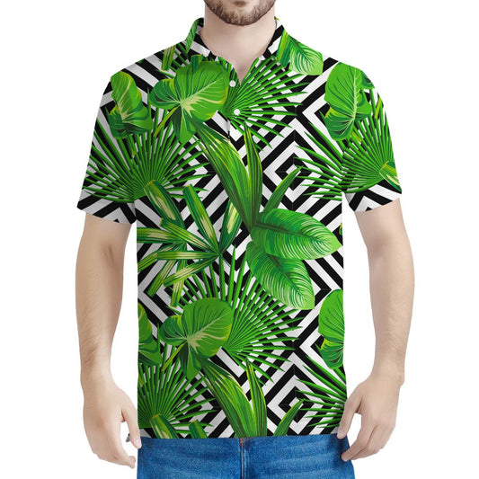 Exotic Tropical Leaves Pattern Print Men's Polo Shirt