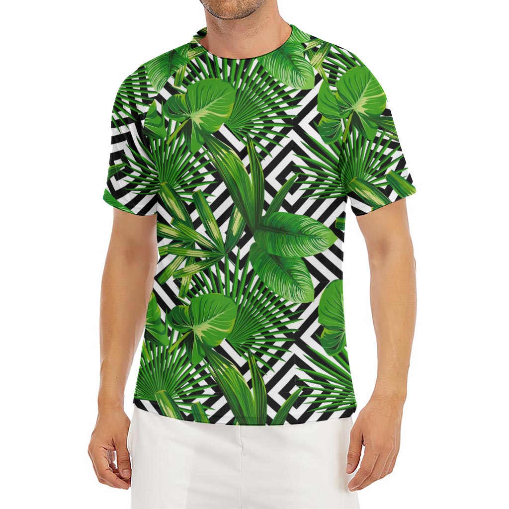 Exotic Tropical Leaves Pattern Print Men's Short Sleeve Rash Guard