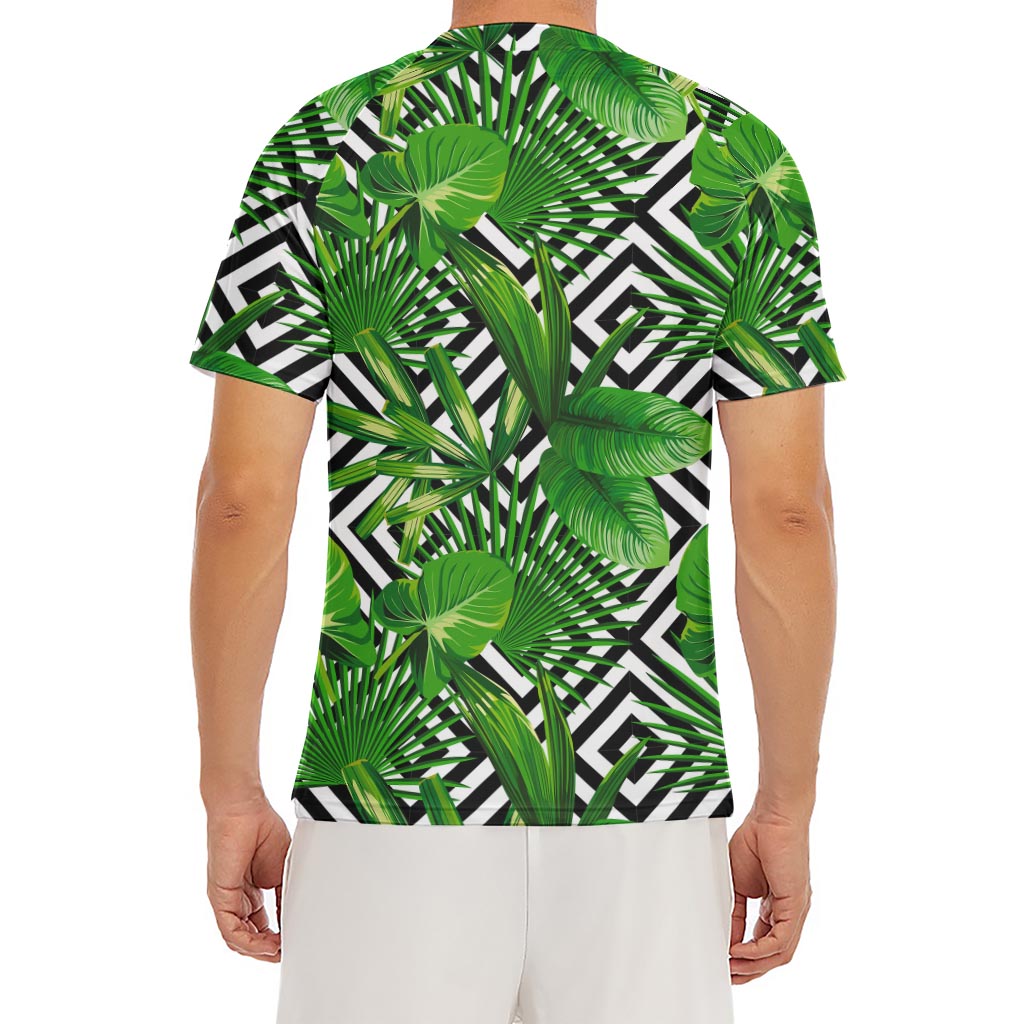 Exotic Tropical Leaves Pattern Print Men's Short Sleeve Rash Guard