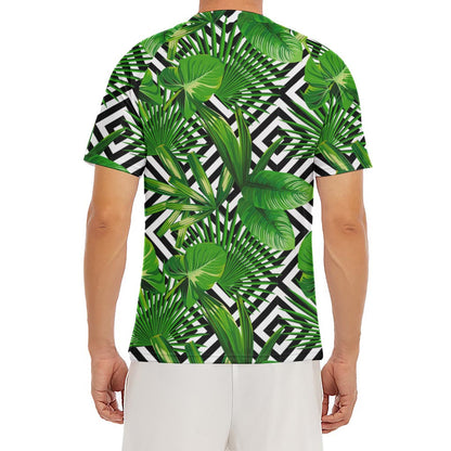 Exotic Tropical Leaves Pattern Print Men's Short Sleeve Rash Guard