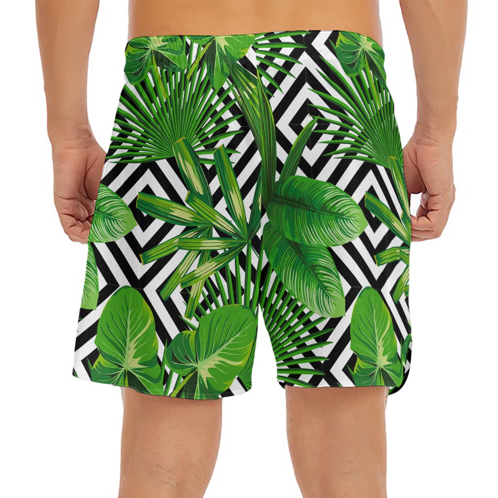 Exotic Tropical Leaves Pattern Print Men's Split Running Shorts