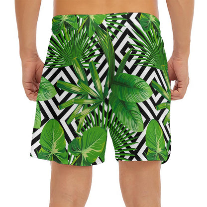 Exotic Tropical Leaves Pattern Print Men's Split Running Shorts