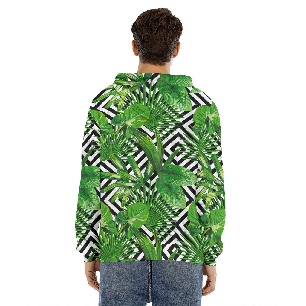 Exotic Tropical Leaves Pattern Print Men's Velvet Pullover Hoodie