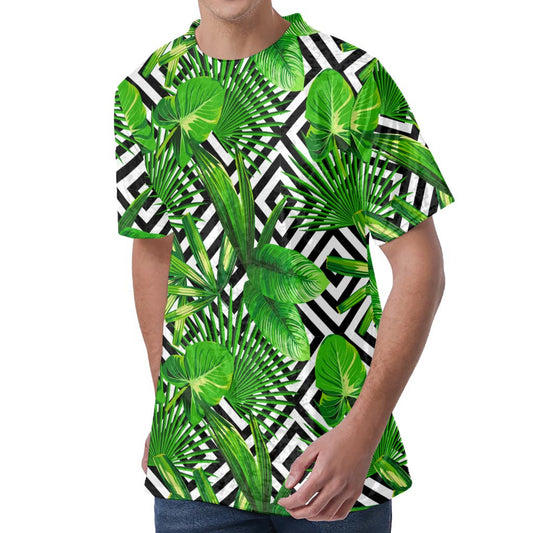 Exotic Tropical Leaves Pattern Print Men's Velvet T-Shirt