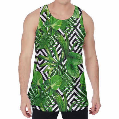 Exotic Tropical Leaves Pattern Print Men's Velvet Tank Top