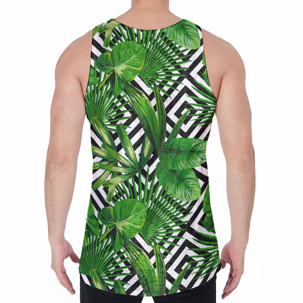 Exotic Tropical Leaves Pattern Print Men's Velvet Tank Top