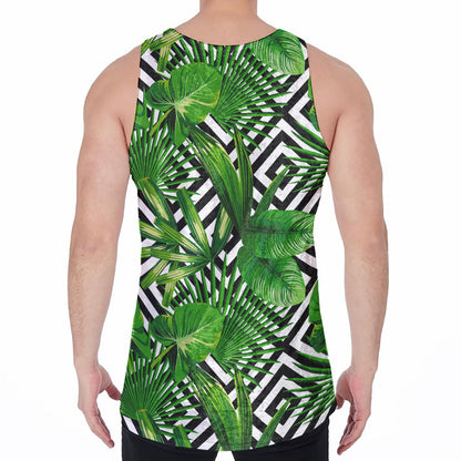 Exotic Tropical Leaves Pattern Print Men's Velvet Tank Top