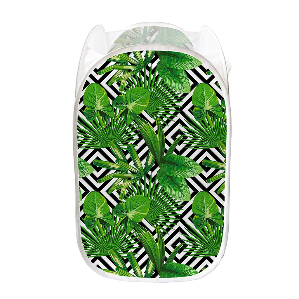 Exotic Tropical Leaves Pattern Print Mesh Laundry Hamper