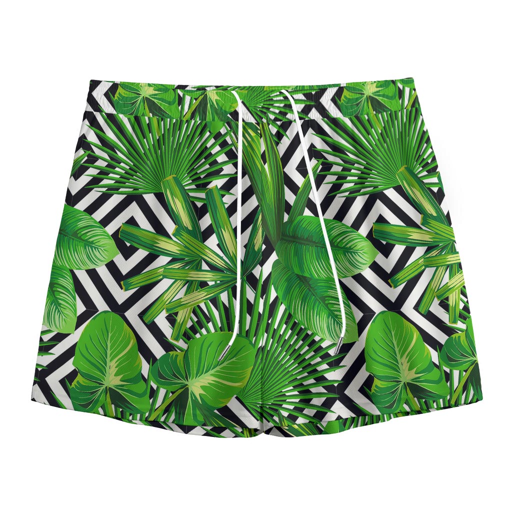 Exotic Tropical Leaves Pattern Print Mesh Shorts