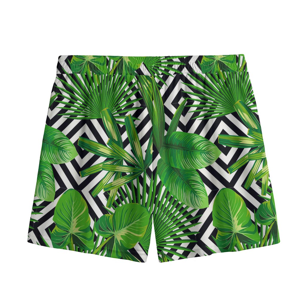 Exotic Tropical Leaves Pattern Print Mesh Shorts