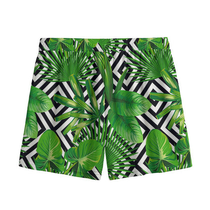 Exotic Tropical Leaves Pattern Print Mesh Shorts
