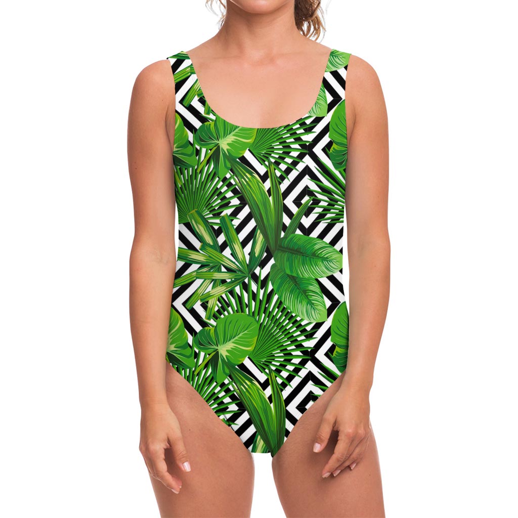 Exotic Tropical Leaves Pattern Print One Piece Swimsuit