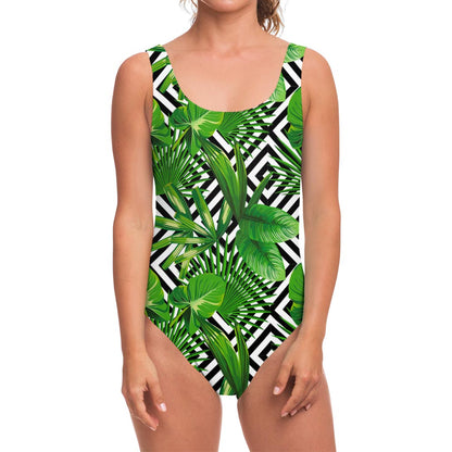 Exotic Tropical Leaves Pattern Print One Piece Swimsuit