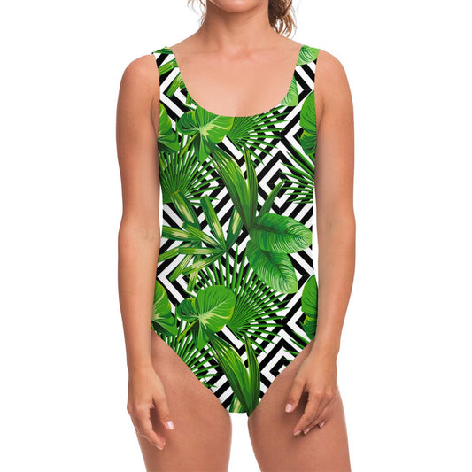 Exotic Tropical Leaves Pattern Print One Piece Swimsuit