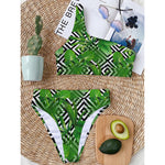 Exotic Tropical Leaves Pattern Print One Shoulder Bikini Top