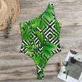 Exotic Tropical Leaves Pattern Print One Shoulder Bodysuit