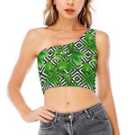 Exotic Tropical Leaves Pattern Print One Shoulder Crop Top