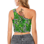 Exotic Tropical Leaves Pattern Print One Shoulder Crop Top